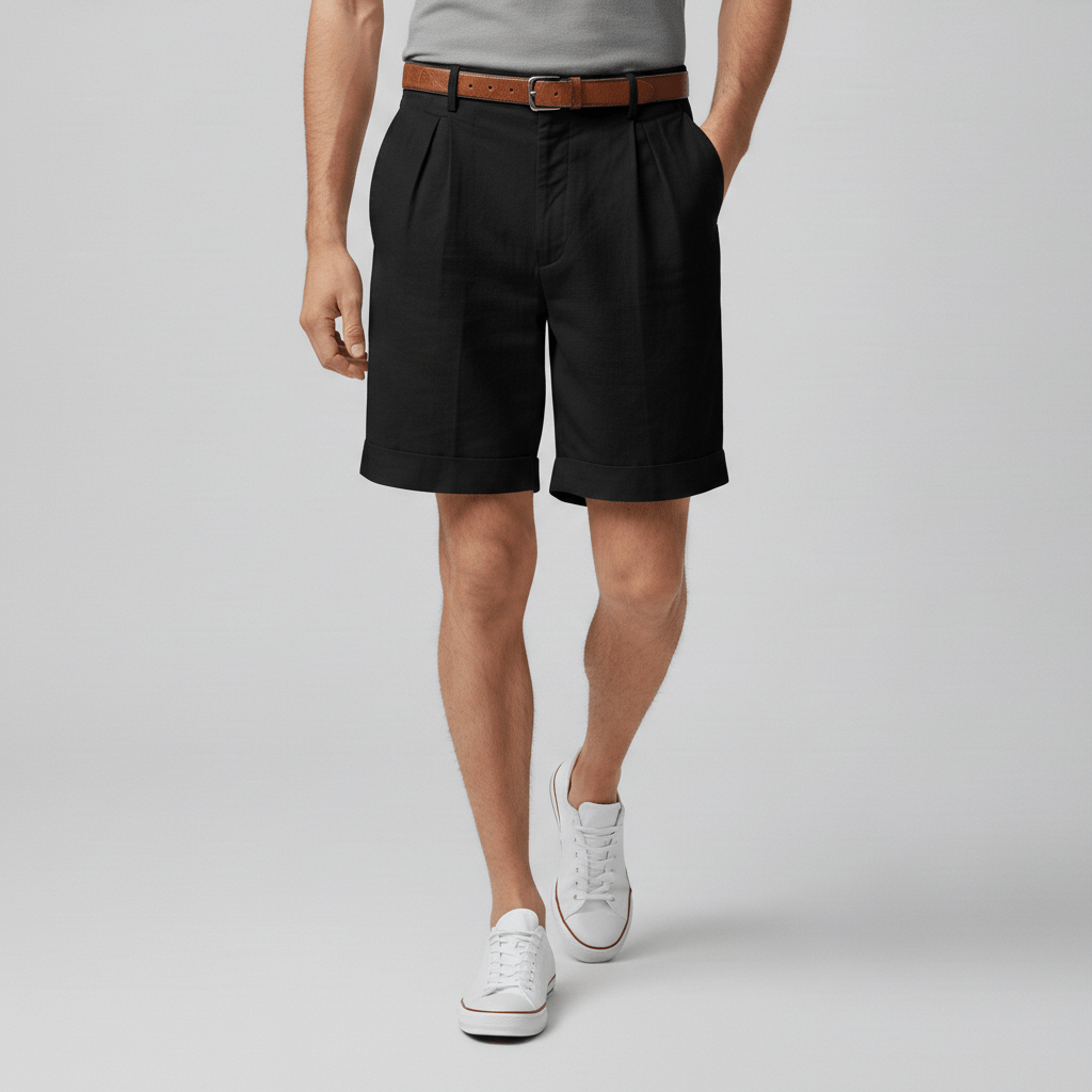 Franklin Pleated Chino Shorts with Side Slip Pockets and Belt Loops