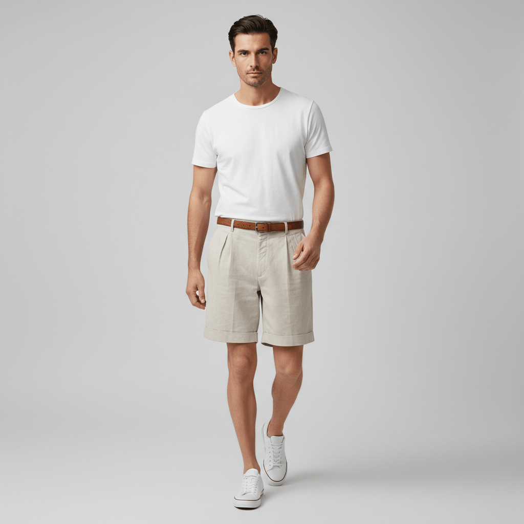 Franklin Pleated Chino Shorts with Side Slip Pockets and Belt Loops