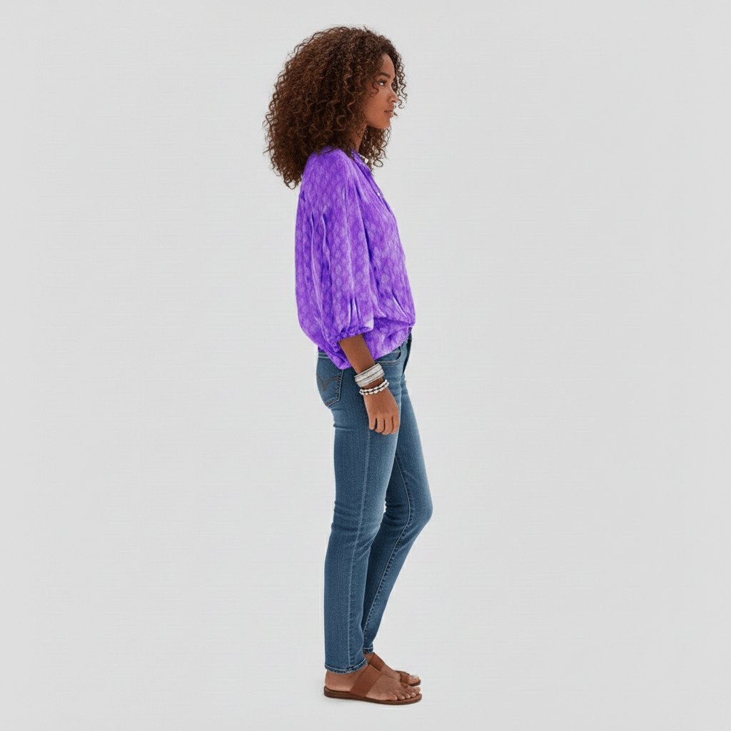 Gabrielle Relaxed Fit Button Blouse with V-Neck