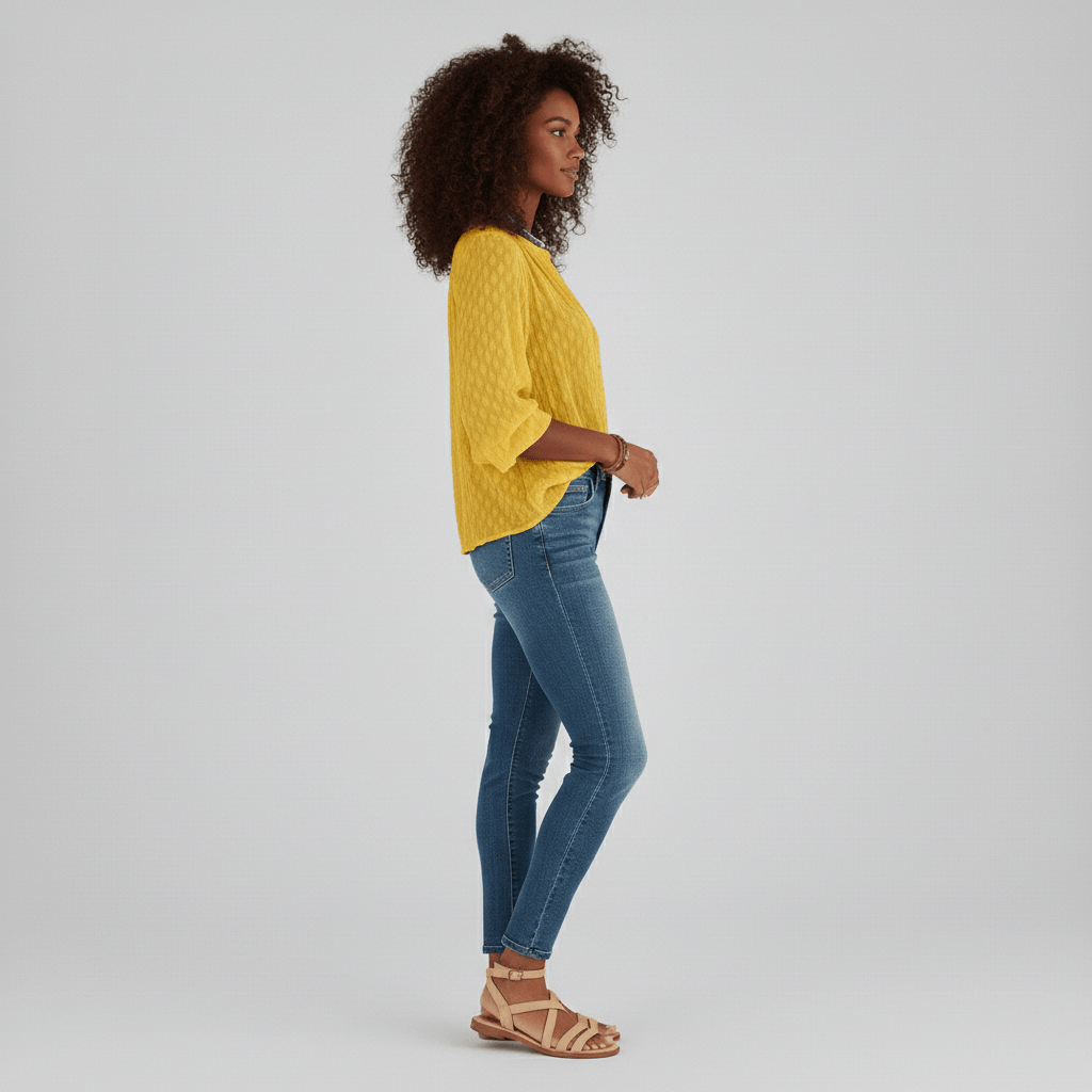 Gabrielle Relaxed Fit Button Blouse with V-Neck