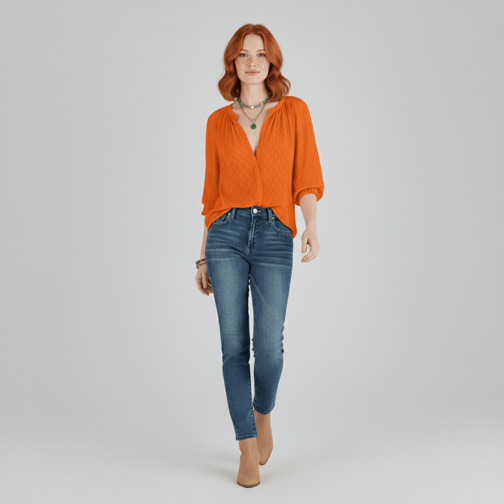 Gabrielle Relaxed Fit Button Blouse with V-Neck