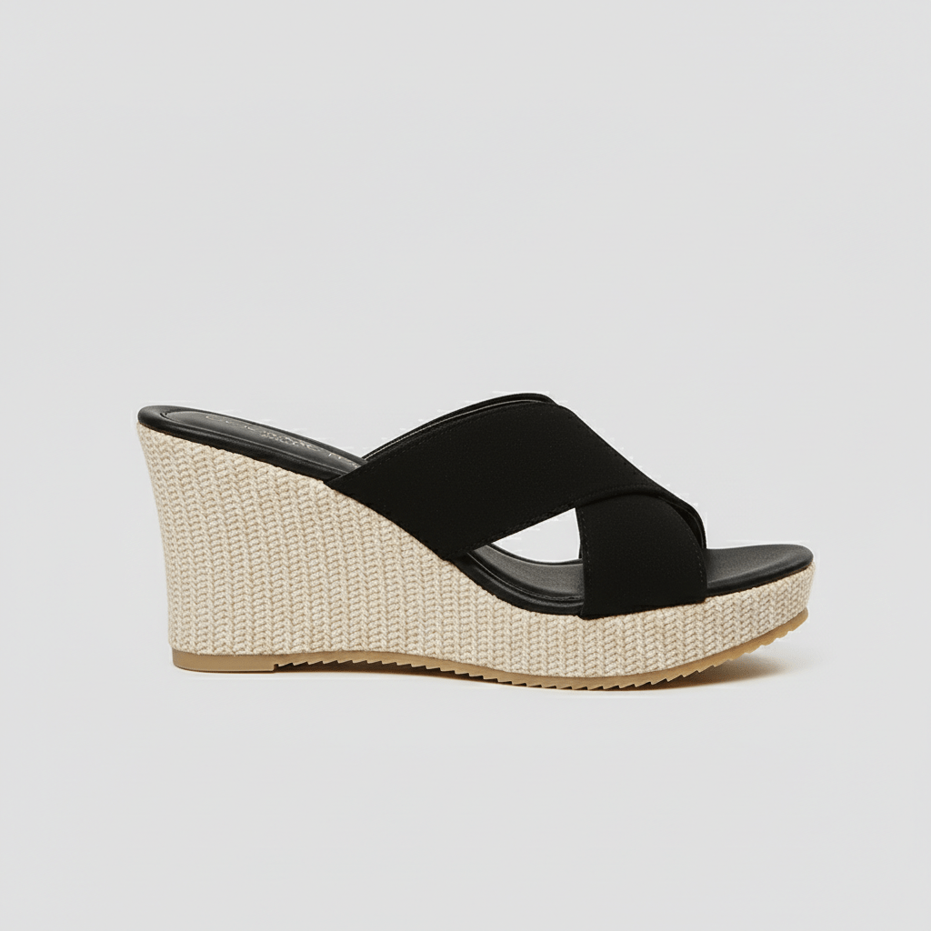 Gaia Platform Wedge Sandals with Cross Straps