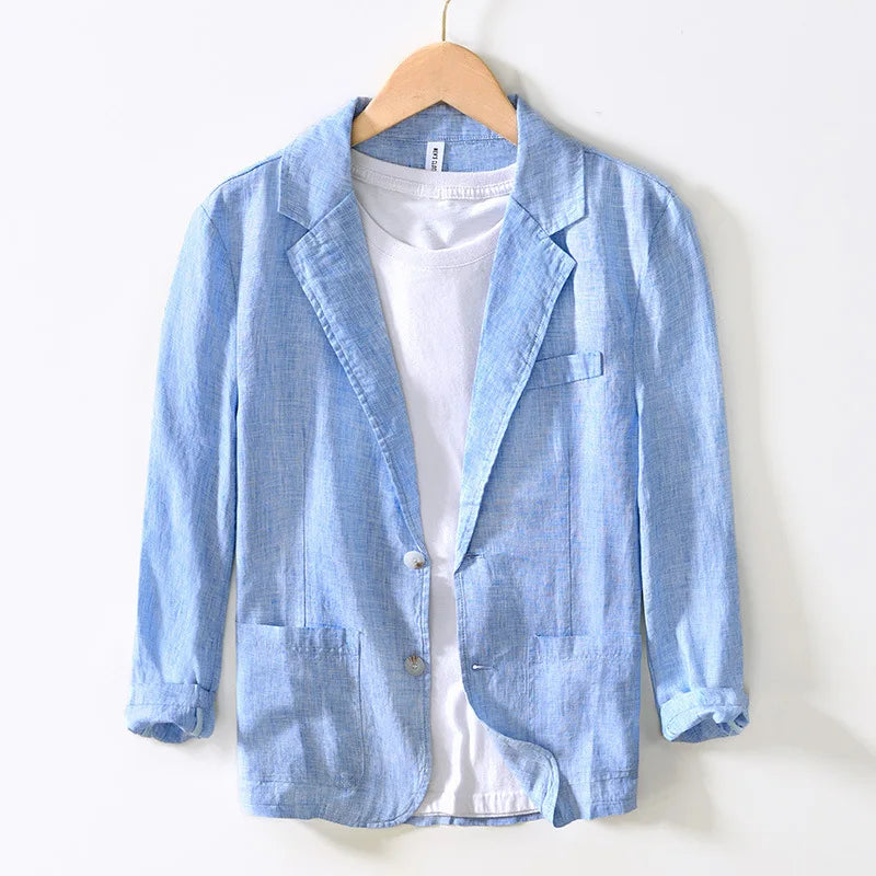 Men's Relaxed Fit Single Breasted Linen and Cotton Blend Blazer