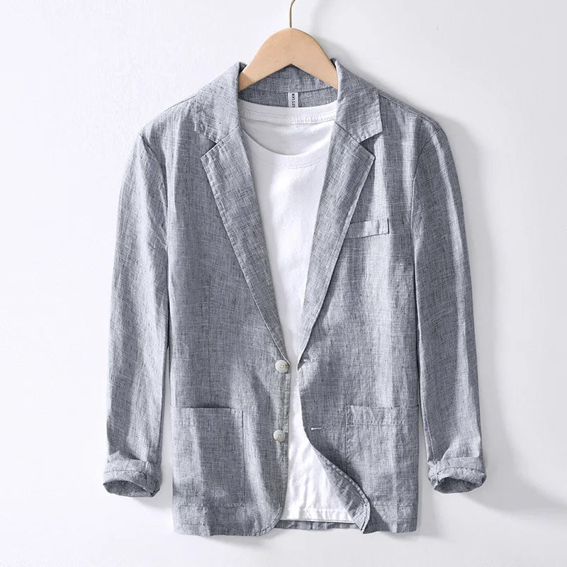 Men's Relaxed Fit Single Breasted Linen and Cotton Blend Blazer