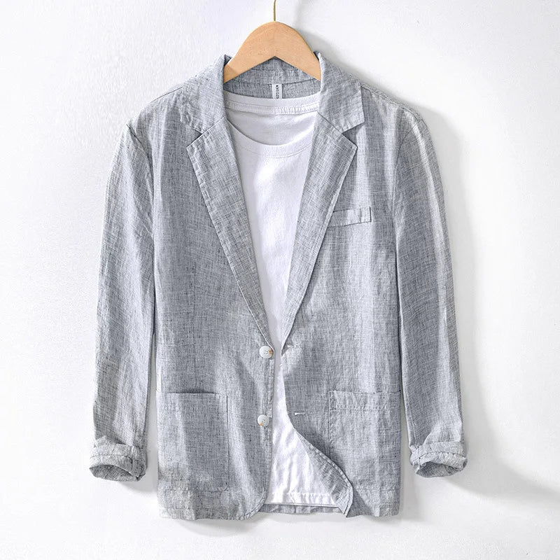 Men's Relaxed Fit Single Breasted Linen and Cotton Blend Blazer