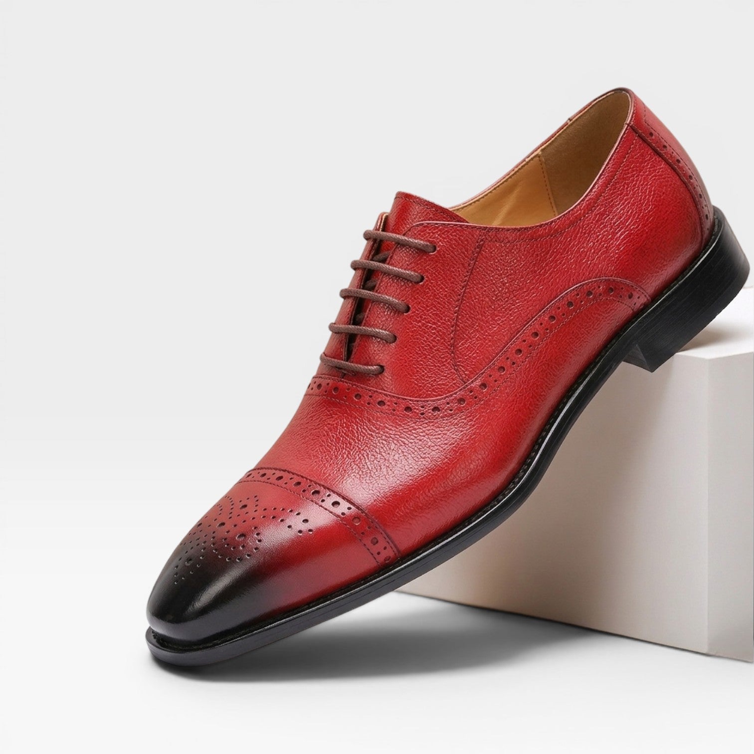 Men's Genuine Leather Cap Toe Brogue Oxford Shoes