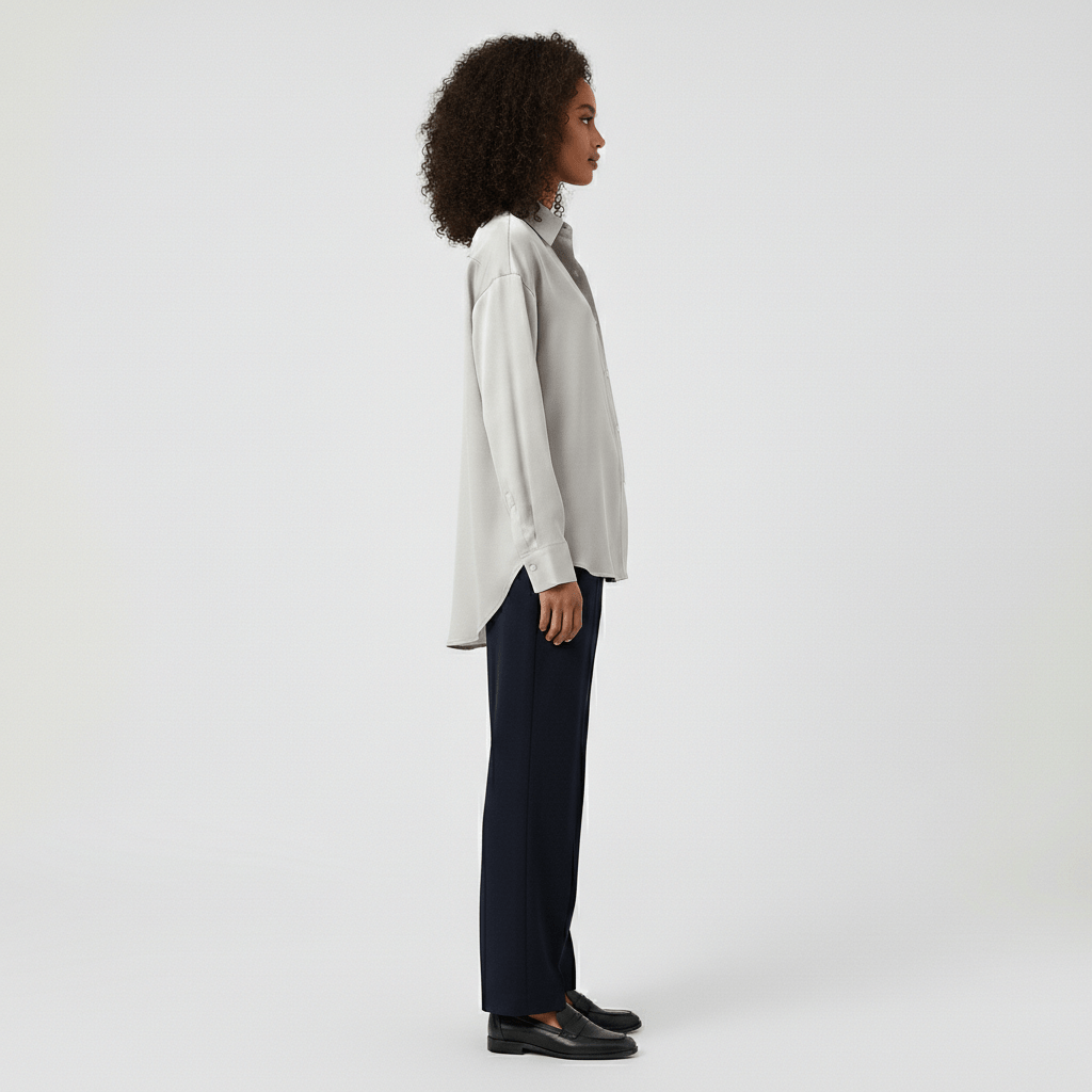 Hailey Button-Up Long Sleeve Blouse with Shirt Collar