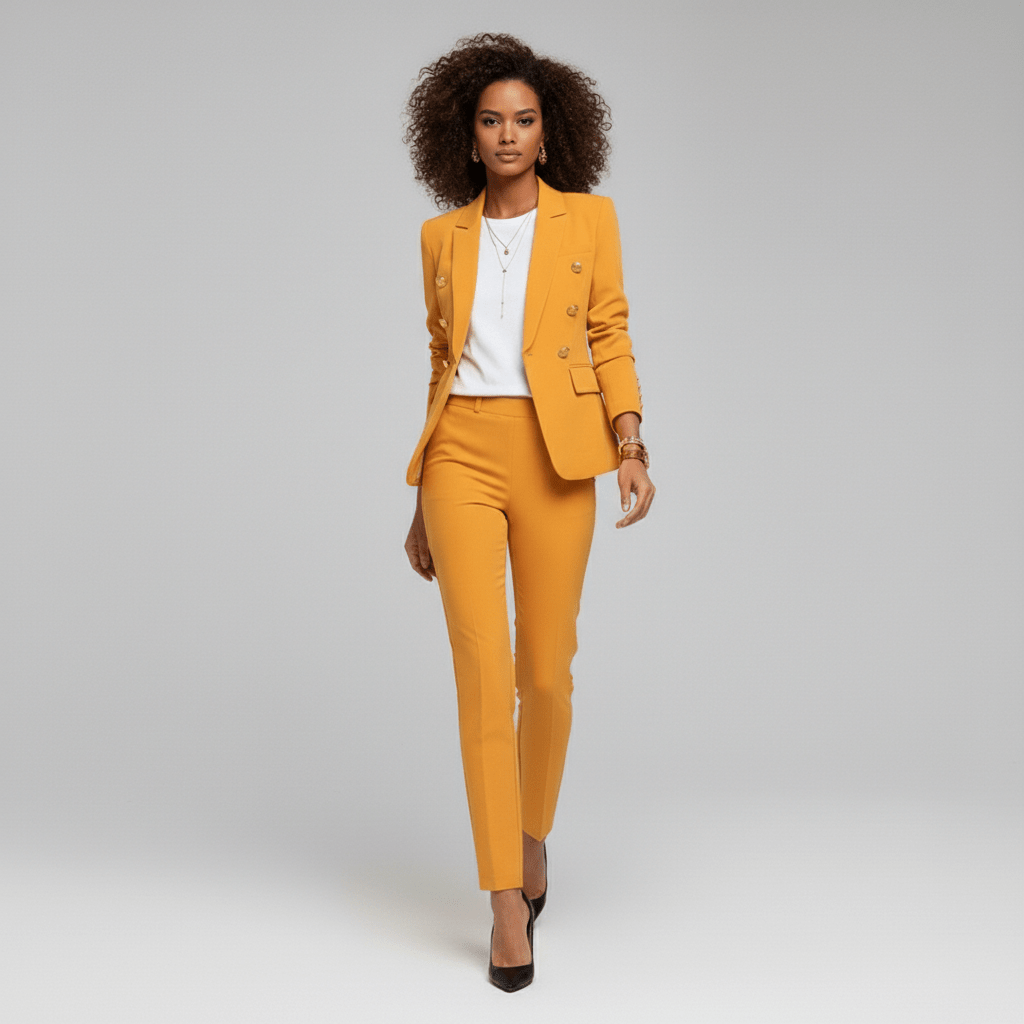 Henley Two Piece Set Double-Breasted Blazer and Tailored Pants