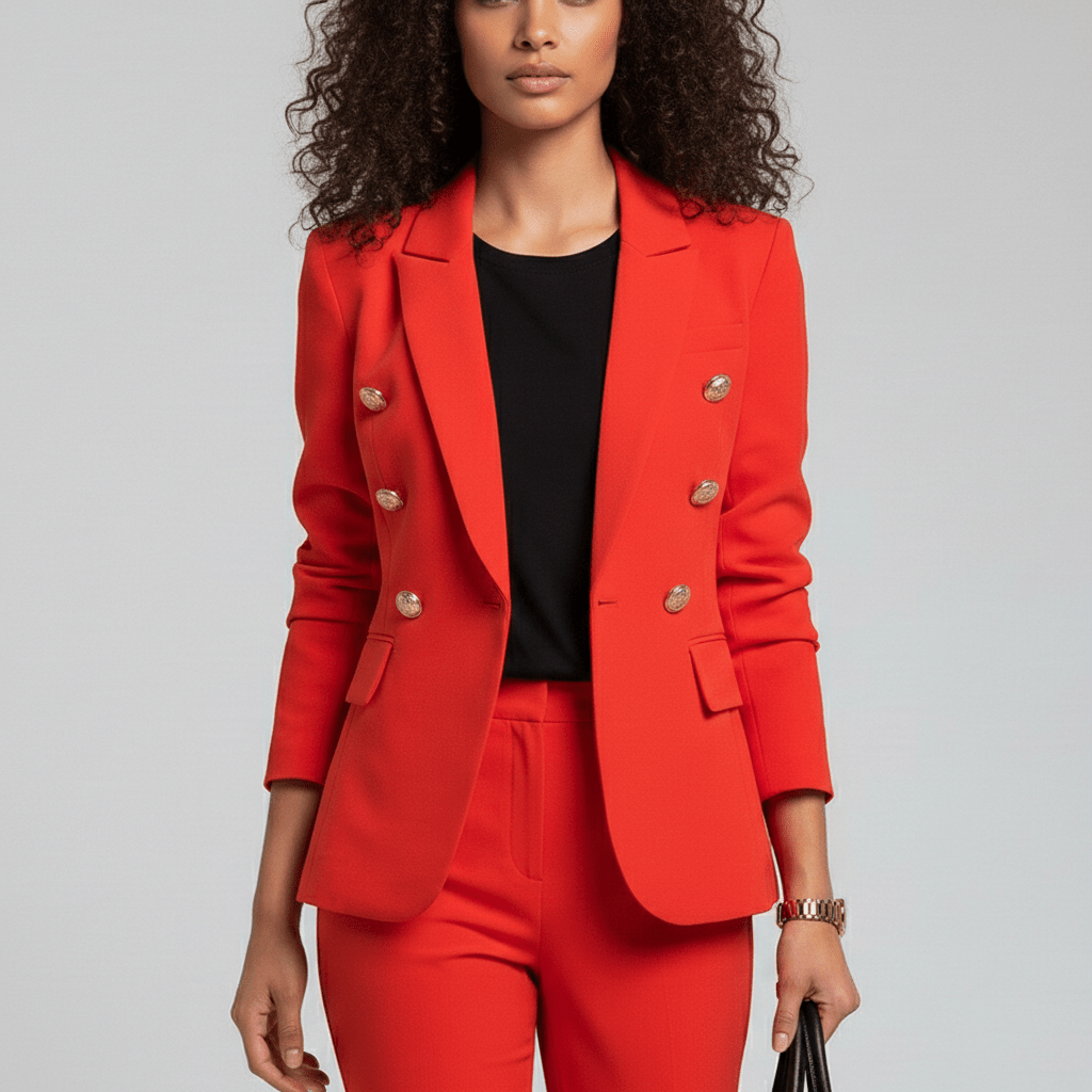 Henley Two Piece Set Double-Breasted Blazer and Tailored Pants