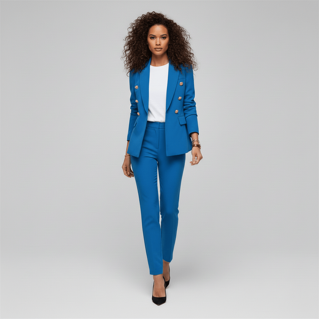 Henley Two Piece Set Double-Breasted Blazer and Tailored Pants