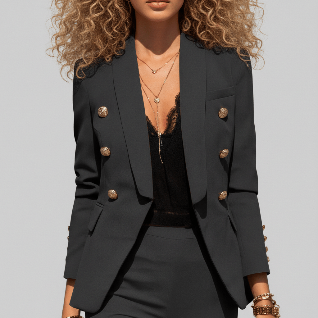 Henley Two Piece Set Double-Breasted Blazer and Tailored Pants