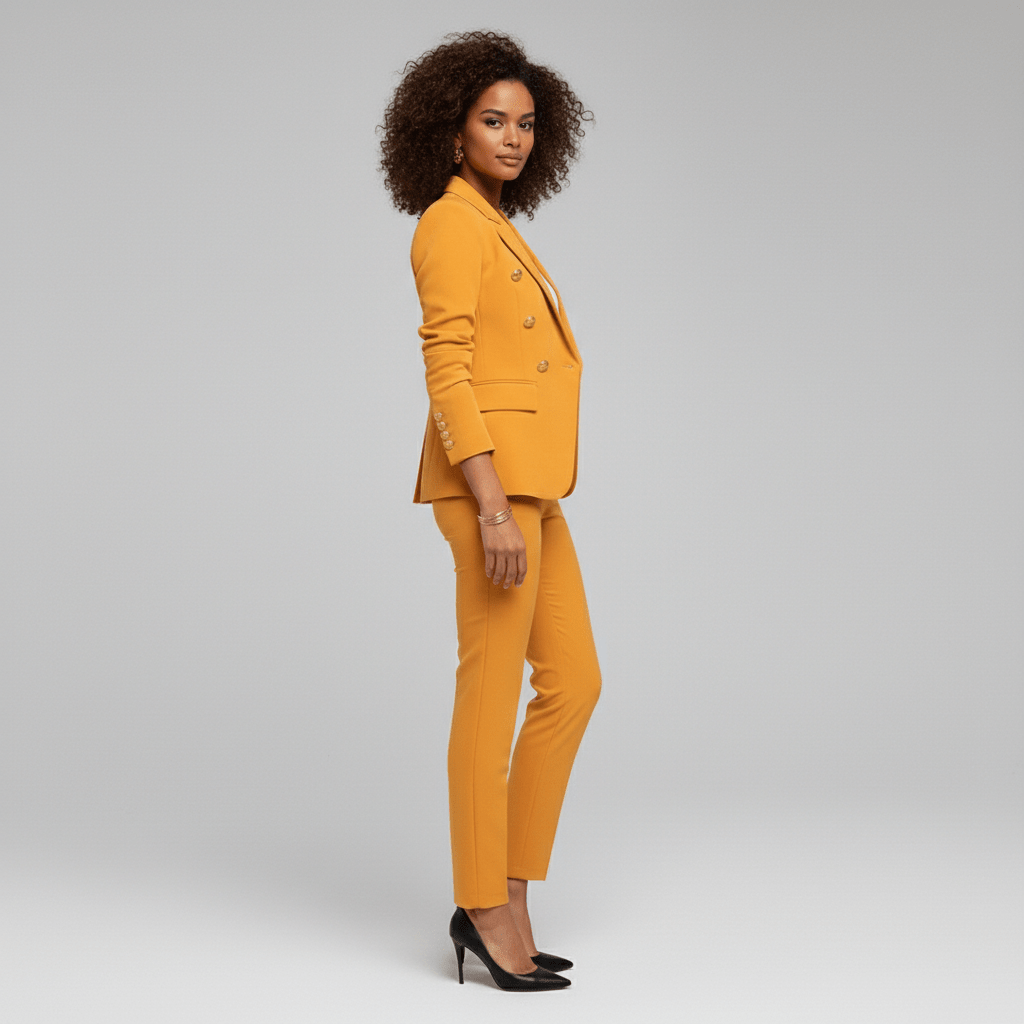 Henley Two Piece Set Double-Breasted Blazer and Tailored Pants