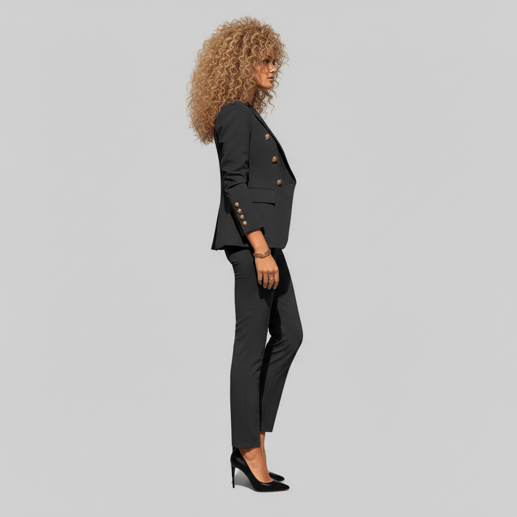 Henley Two Piece Set Double-Breasted Blazer and Tailored Pants