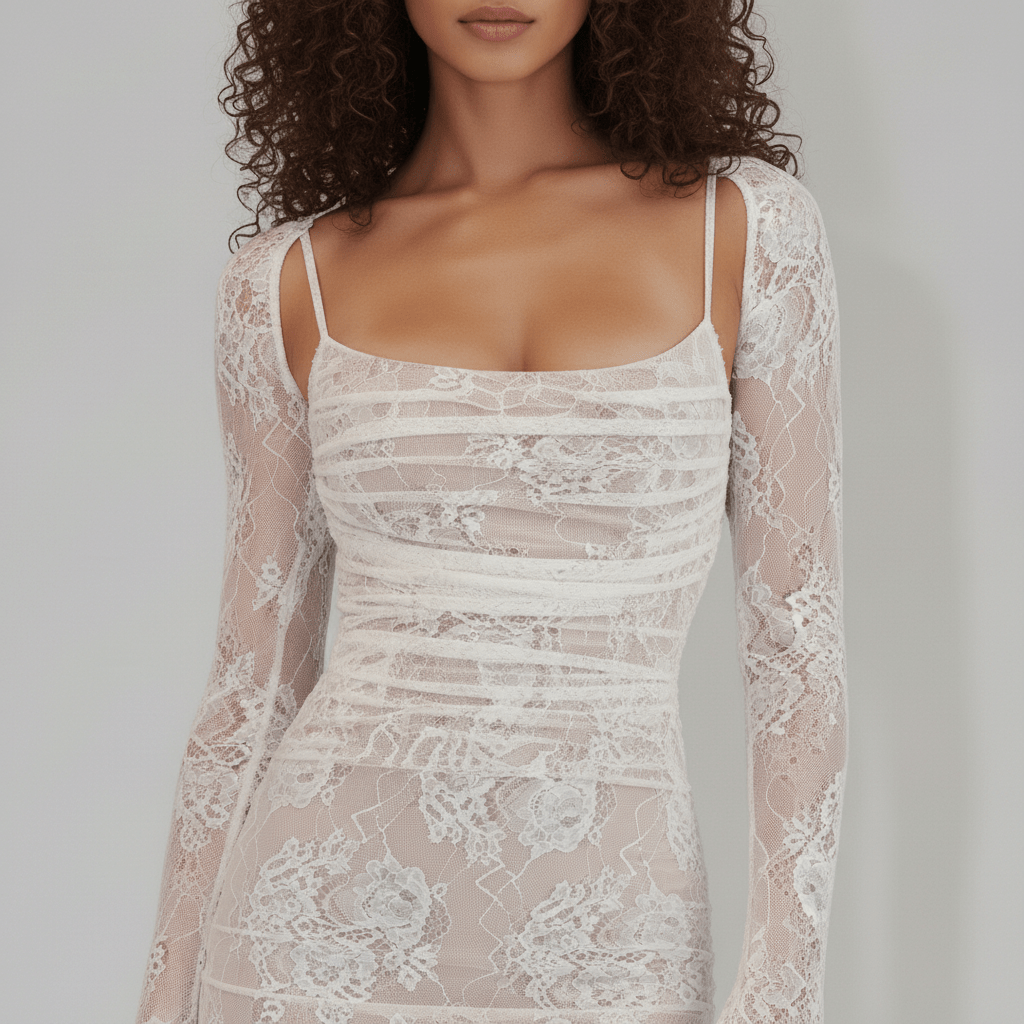 Isabella Long Sleeve Lace Maxi Dress for Women with Square Neck