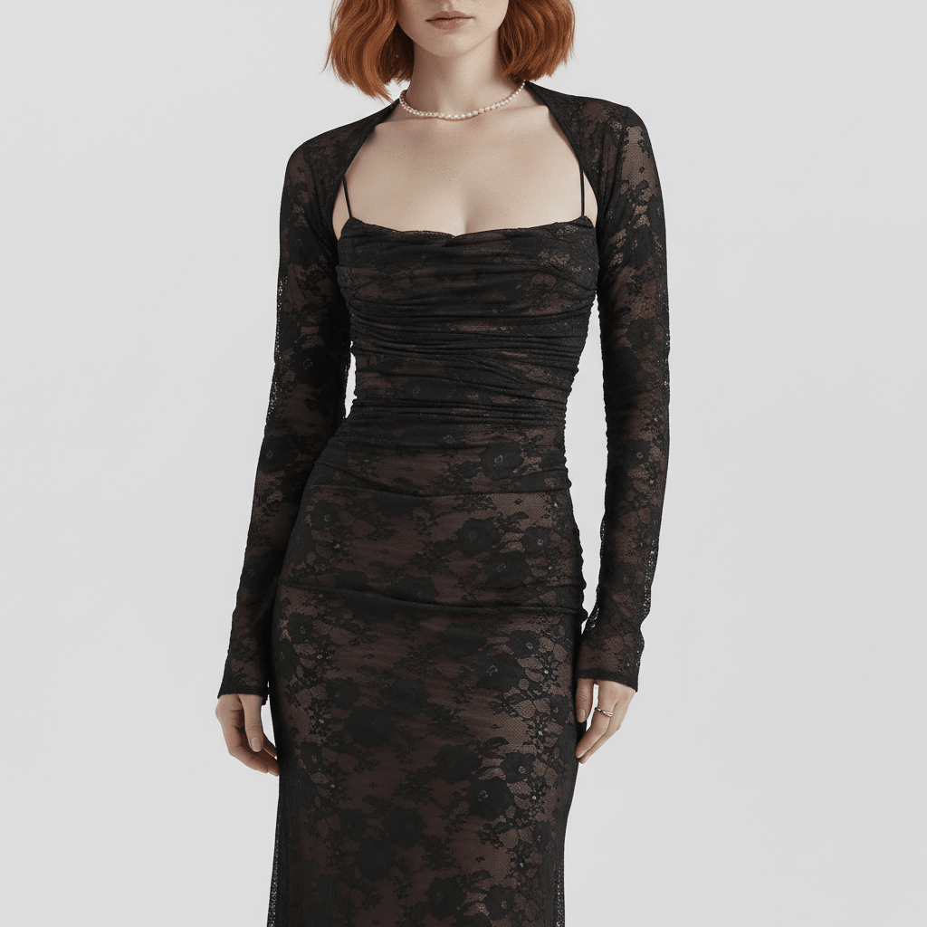 Isabella Long Sleeve Lace Maxi Dress for Women with Square Neck