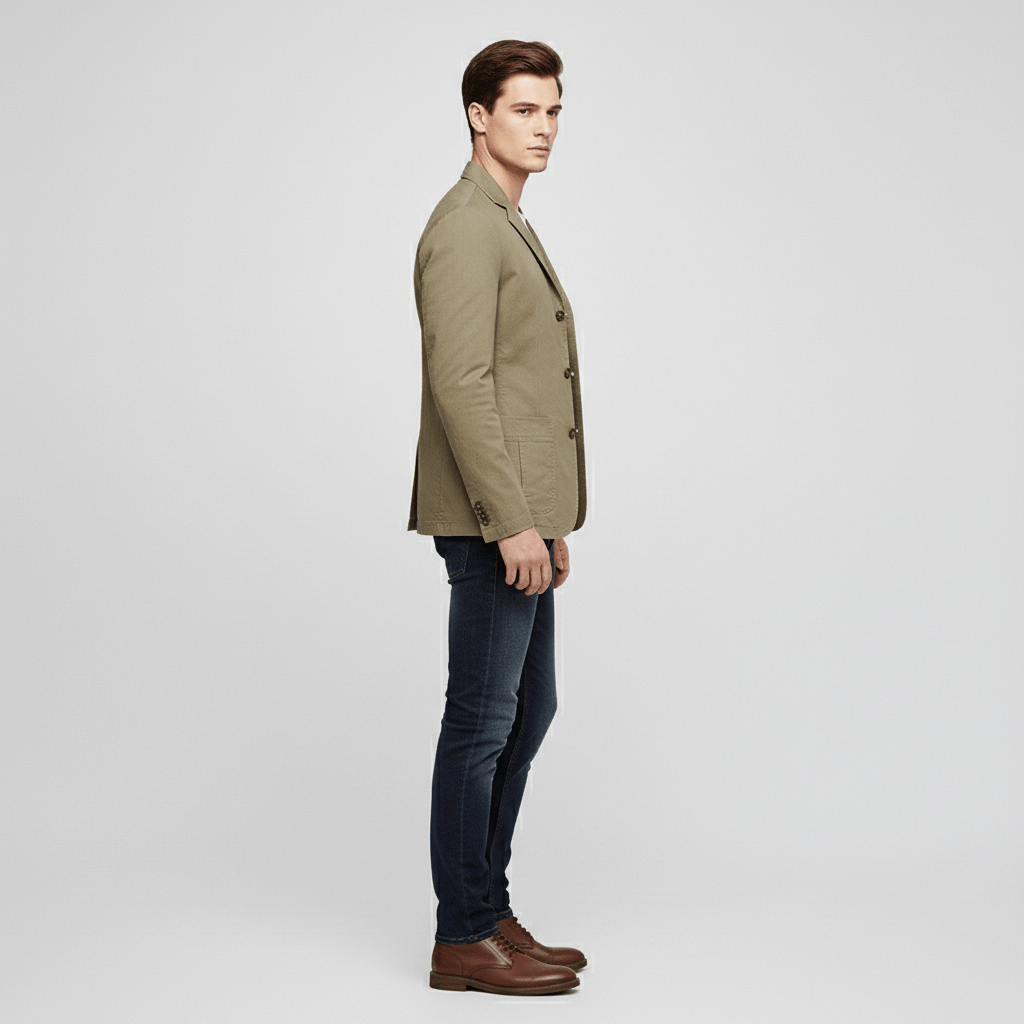 James Three Button Blazer with Notch Lapel and Patch Pockets