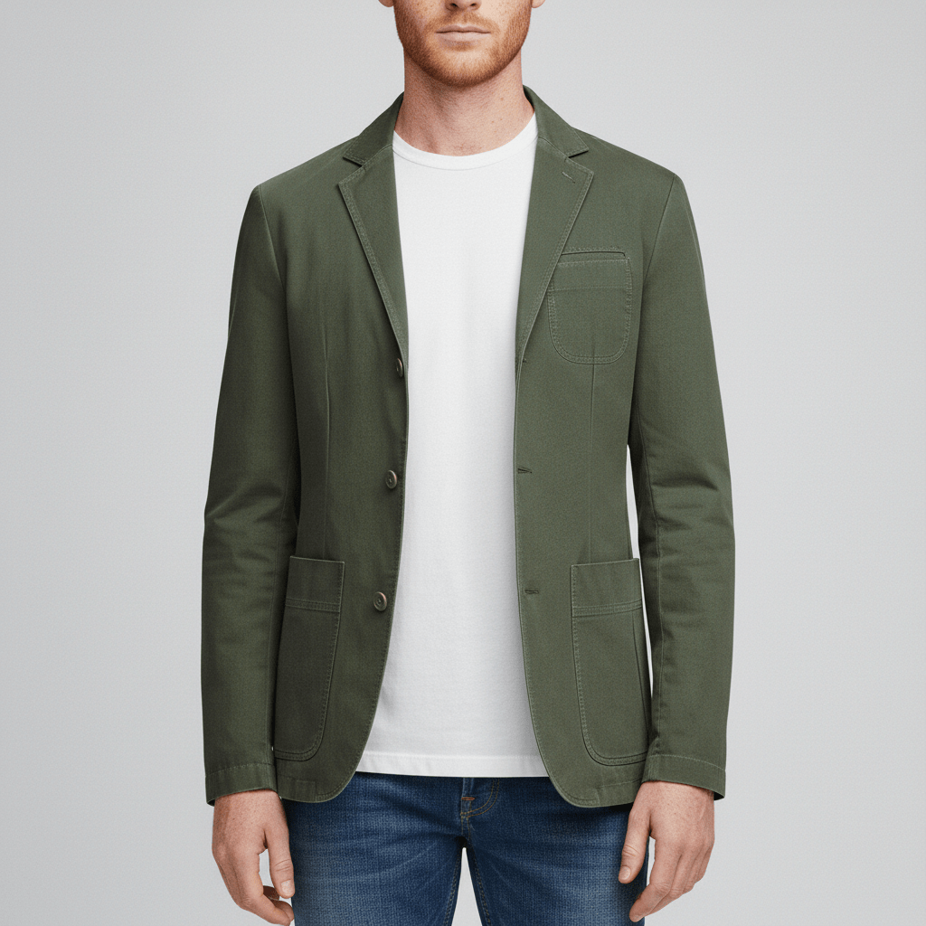 James Three Button Blazer with Notch Lapel and Patch Pockets