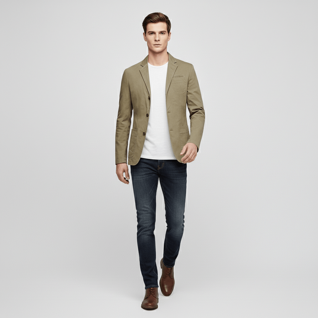 James Three Button Blazer with Notch Lapel and Patch Pockets