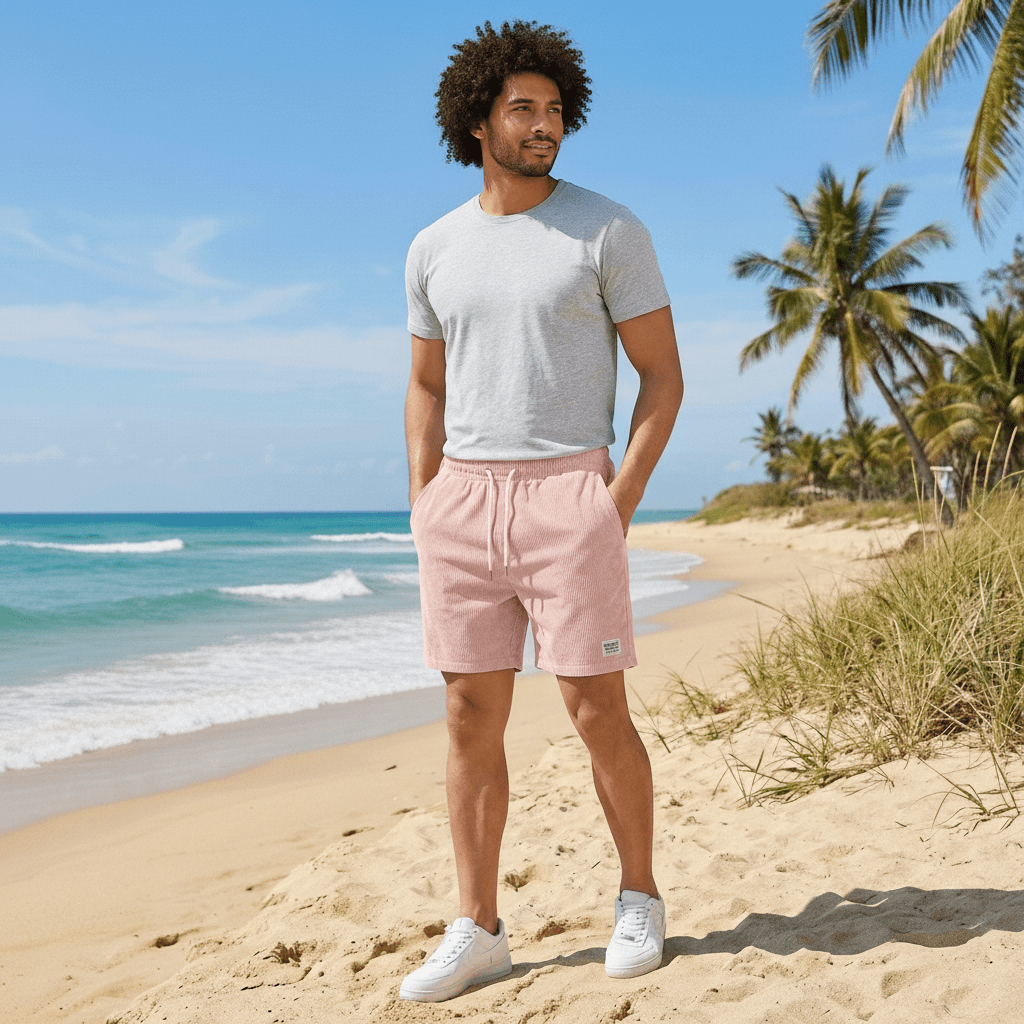 Jason Corduroy Swim Shorts with Elastic Waist and Drawstring