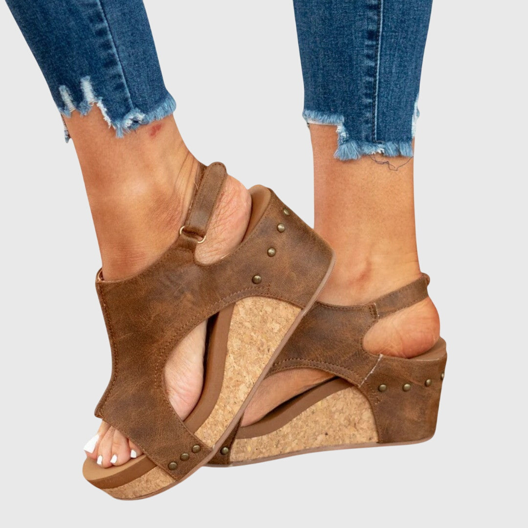 Women's Orthopaedic Studded Open Toe Slingback Wedge Sandals
