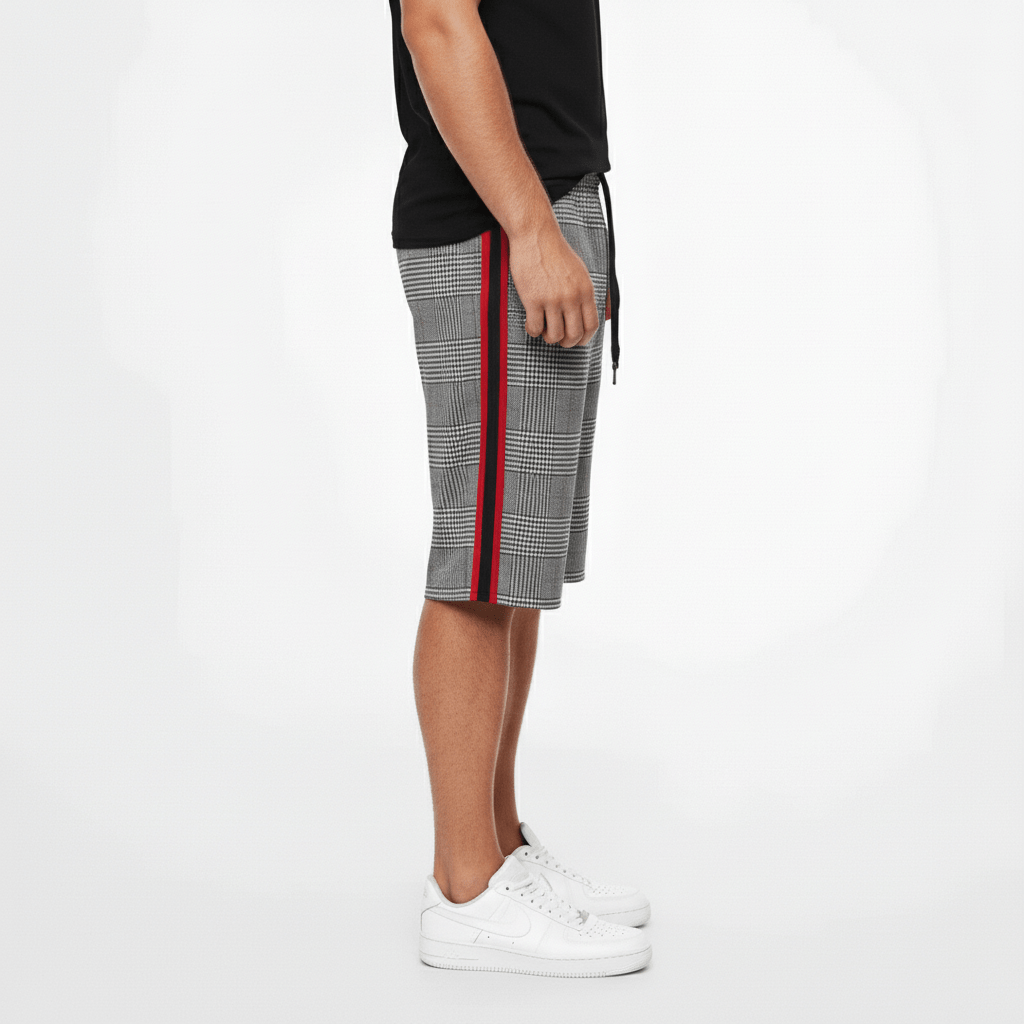 Julius Check Pattern Drawstring Shorts with Side Slip Pockets