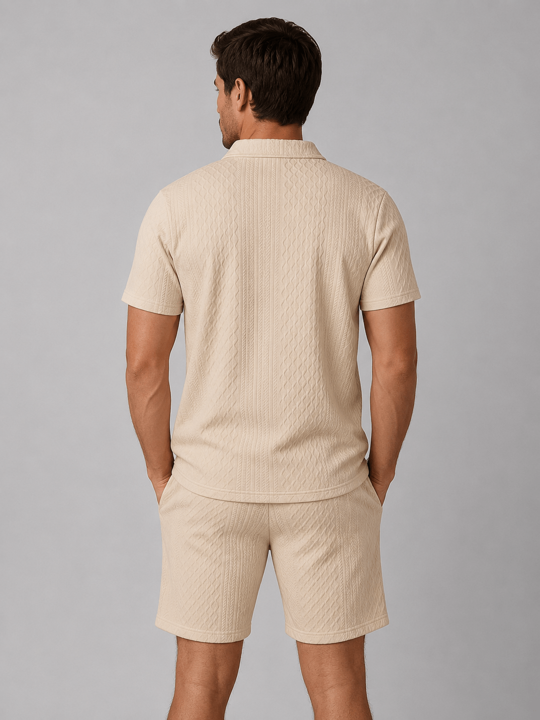 Men's Textured Short Sleeve Polo Shirt and Shorts Co-ord Set
