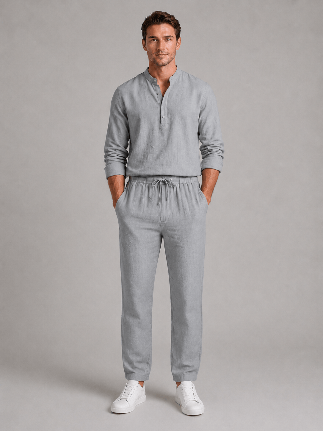 Men's Long Sleeve Grandad Collar Shirt and Trouser Co-ord Set
