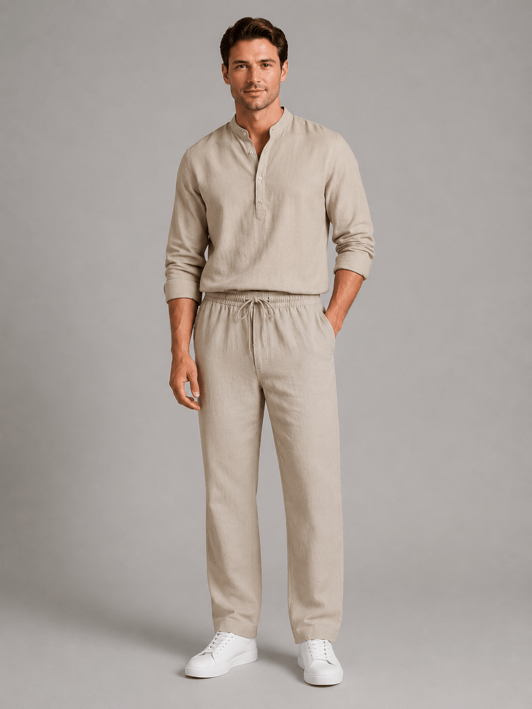 Men's Long Sleeve Grandad Collar Shirt and Trouser Co-ord Set