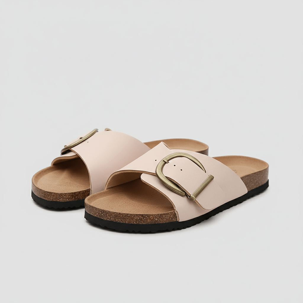 Kiana Wide Strap Buckle Sandals Slip On Flat Sandals