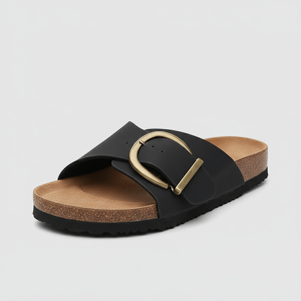 Kiana Wide Strap Buckle Sandals Slip On Flat Sandals