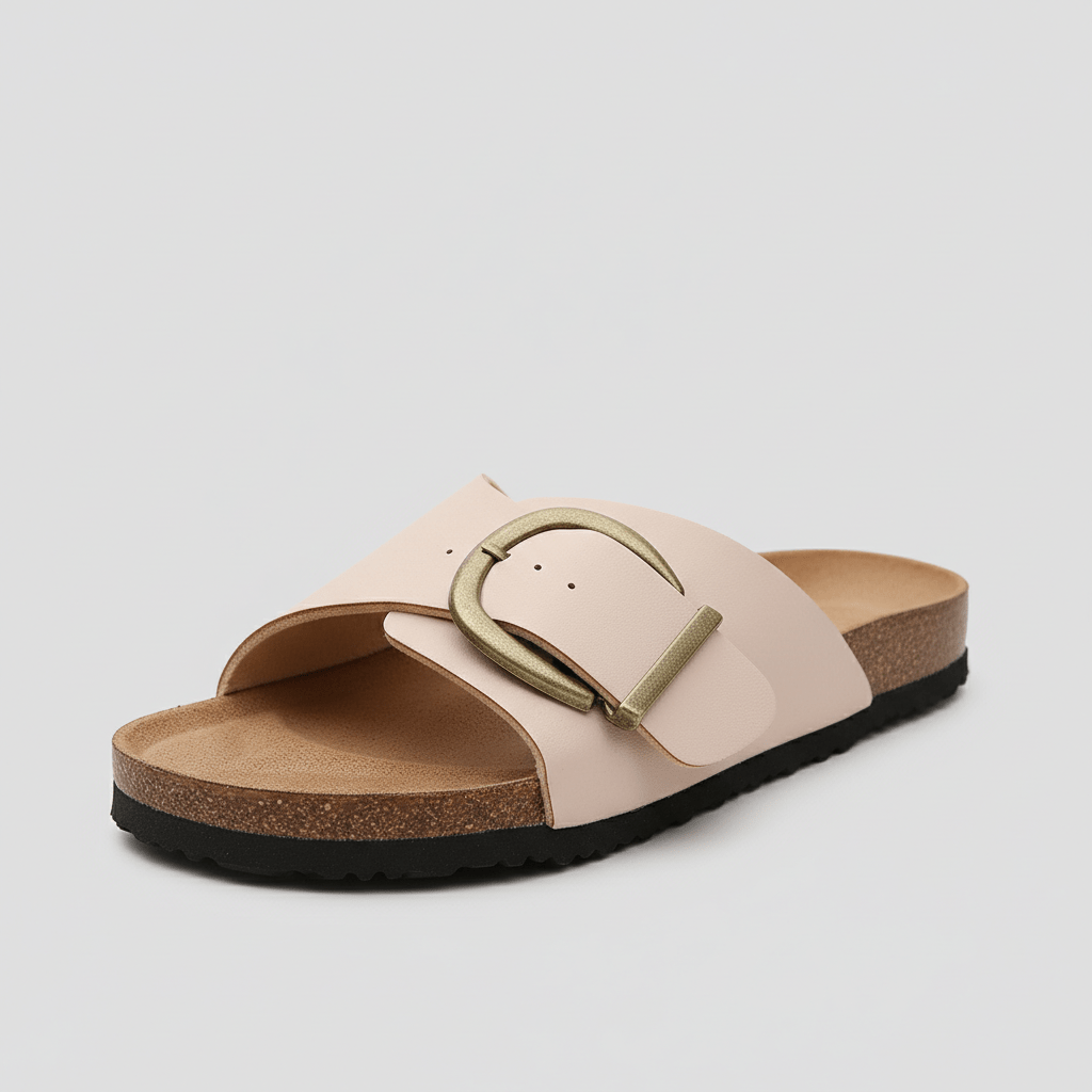 Kiana Wide Strap Buckle Sandals Slip On Flat Sandals