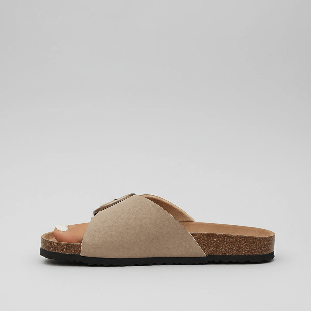 Kiana Wide Strap Buckle Sandals Slip On Flat Sandals