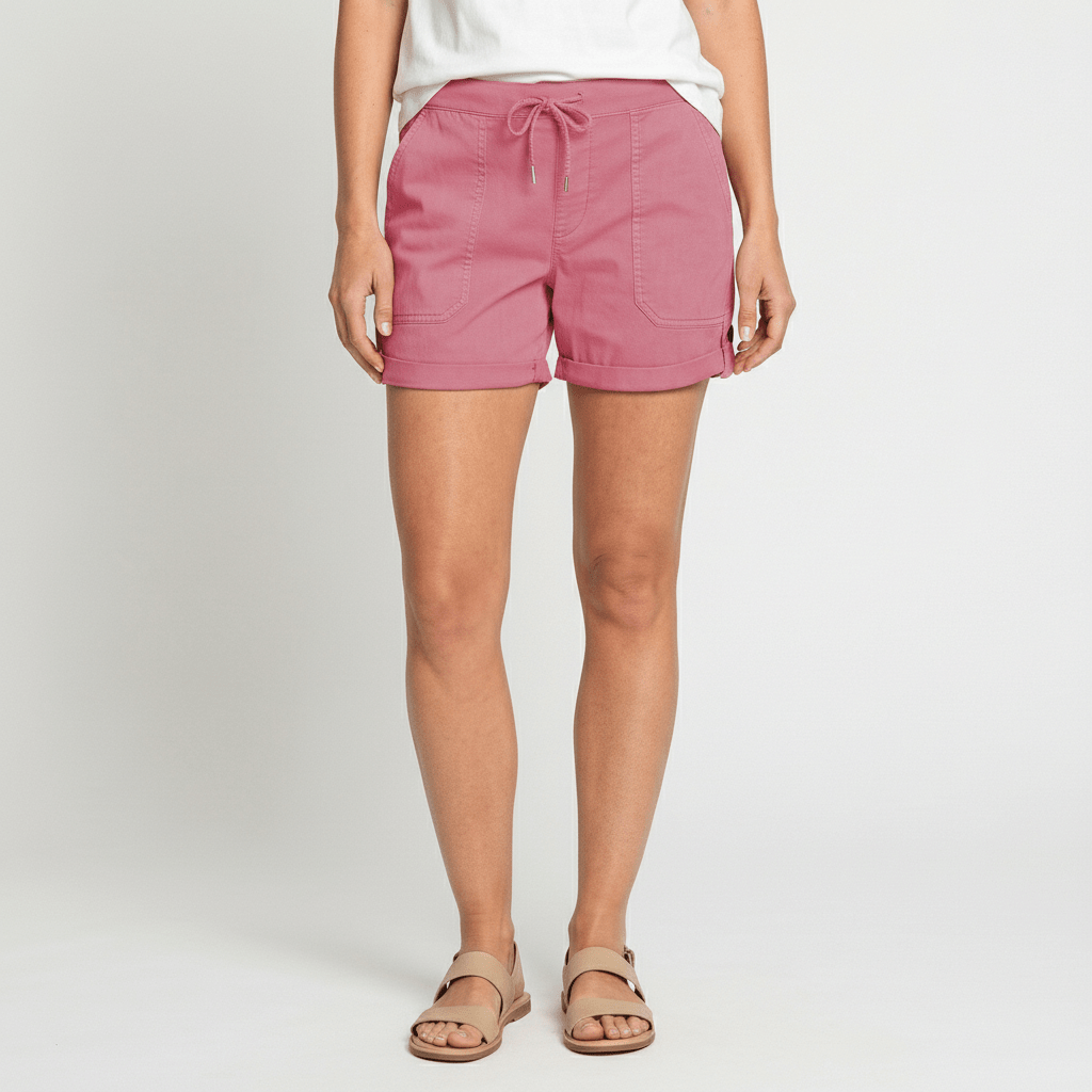 Leona Drawstring Waist Shorts Rolled Hem Patch Pockets