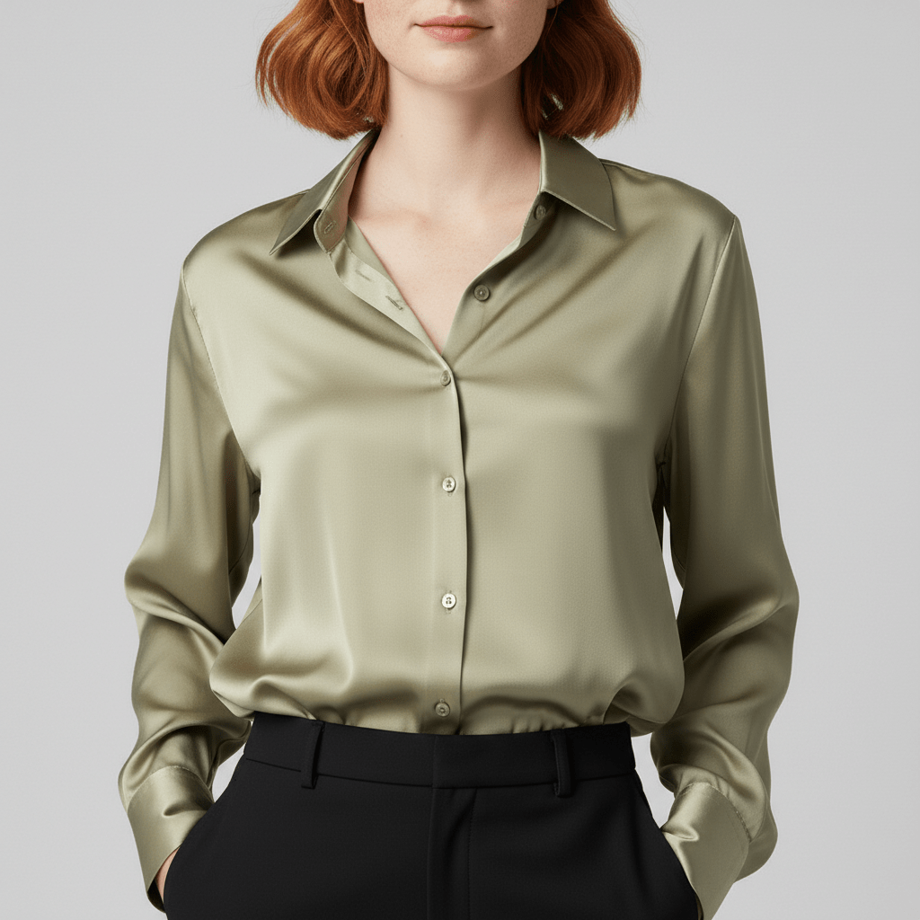 Liesel Button-Up Long Sleeve Blouse with Shirt Collar