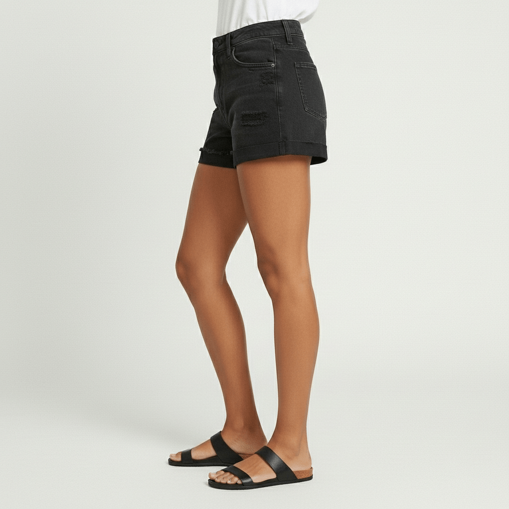 Liz High Waist Distressed Denim Shorts Frayed Hem