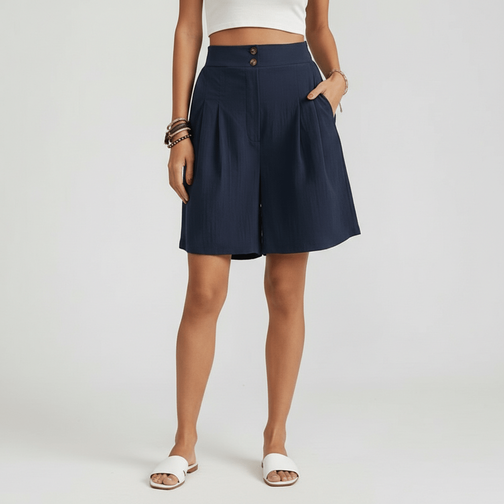 Louisa High Waist Shorts Pleated Front Wide Leg