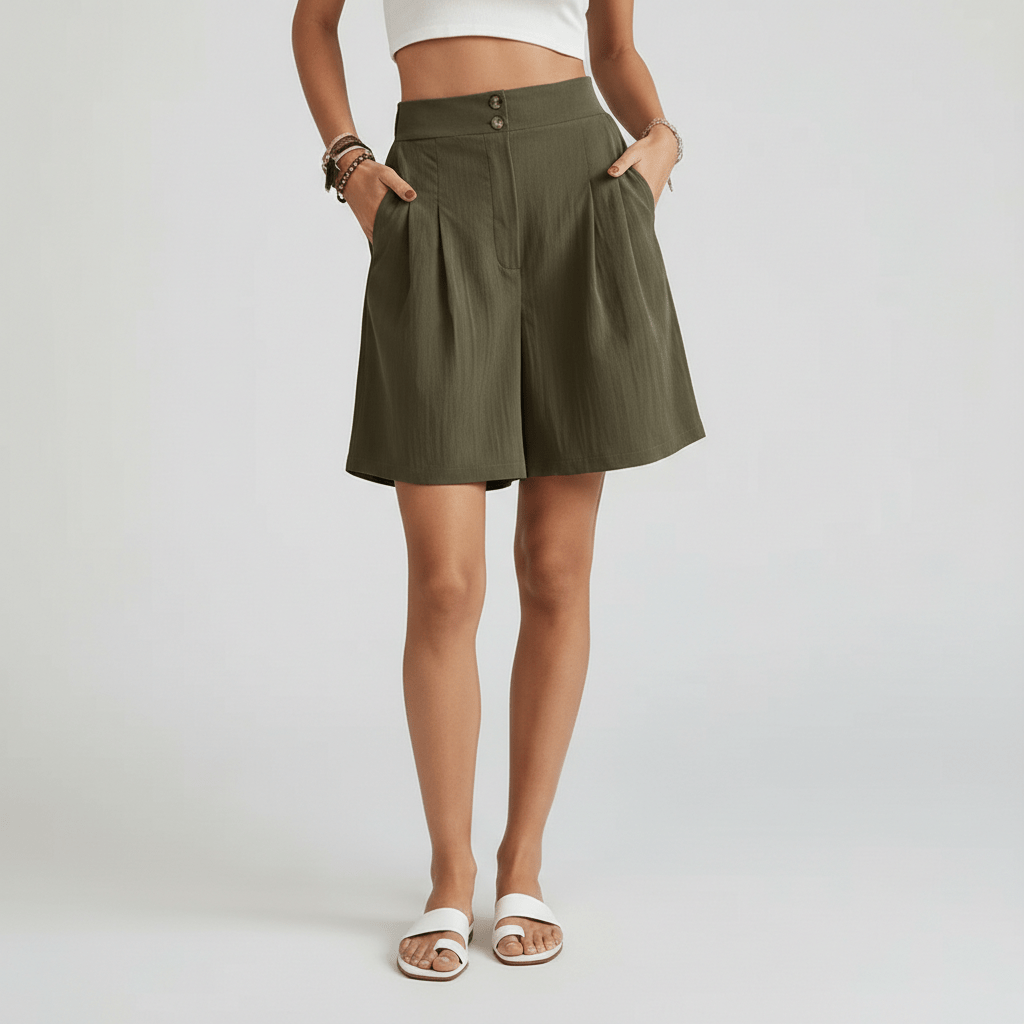 Louisa High Waist Shorts Pleated Front Wide Leg