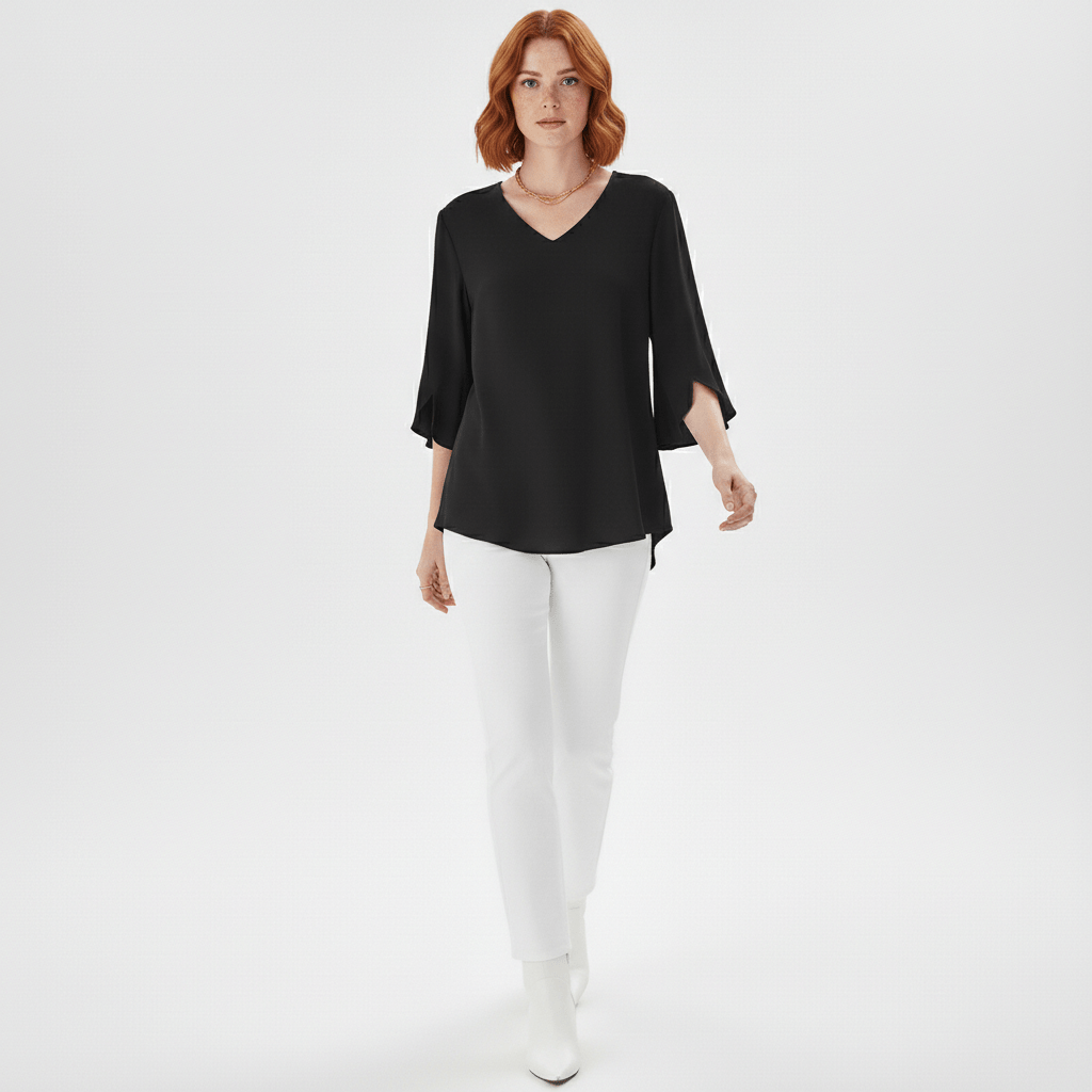 Mabel V-Neck Three-Quarter Sleeve Blouse
