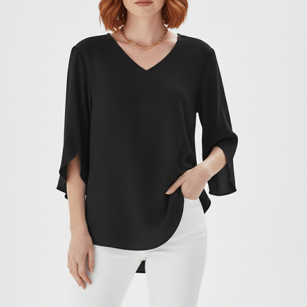 Mabel V-Neck Three-Quarter Sleeve Blouse