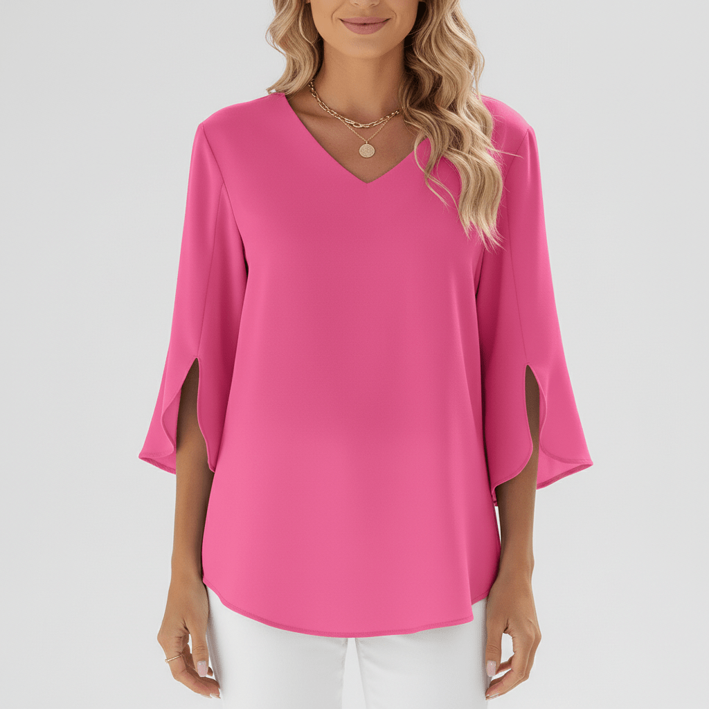 Mabel V-Neck Three-Quarter Sleeve Blouse