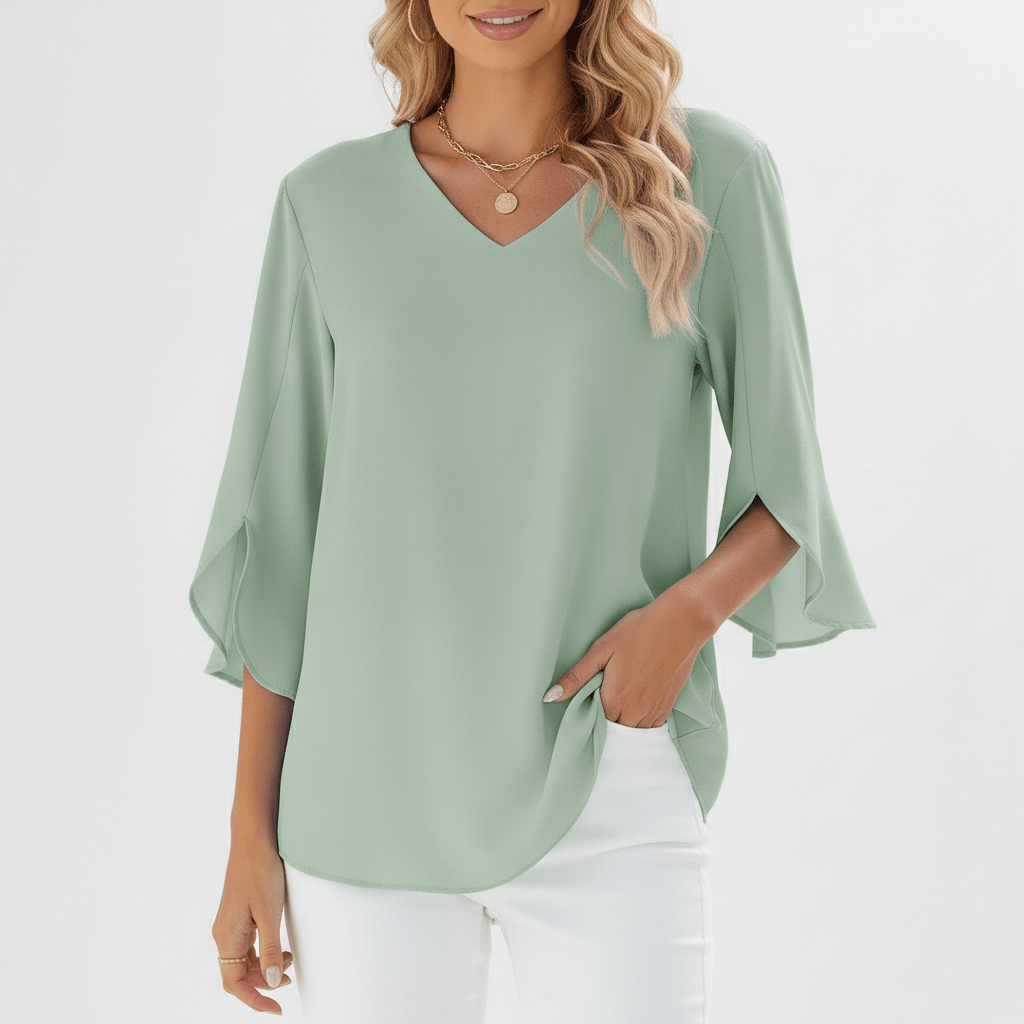 Mabel V-Neck Three-Quarter Sleeve Blouse