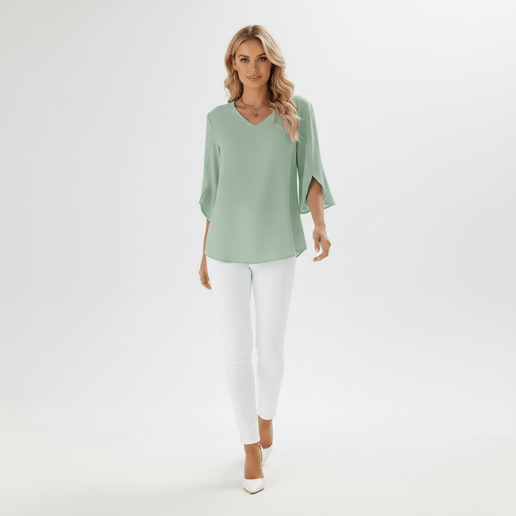 Mabel V-Neck Three-Quarter Sleeve Blouse