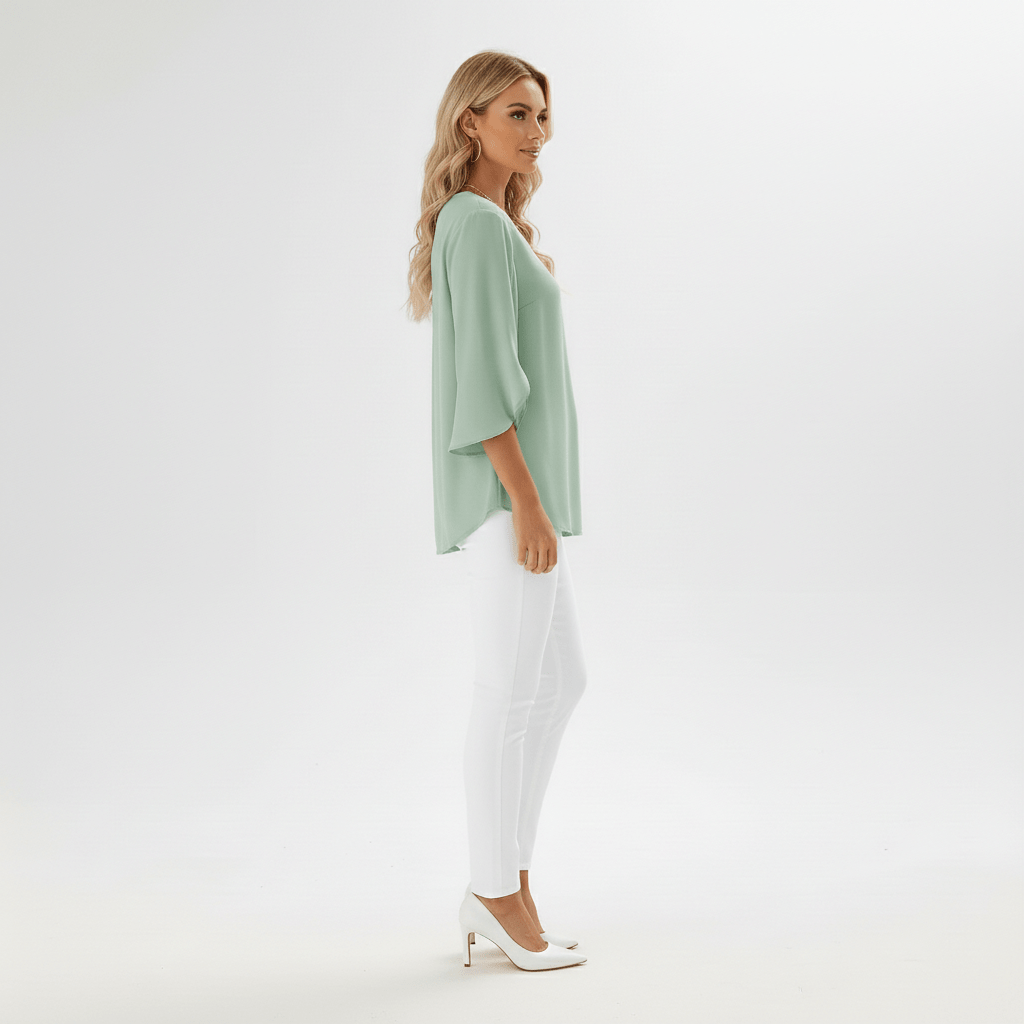 Mabel V-Neck Three-Quarter Sleeve Blouse