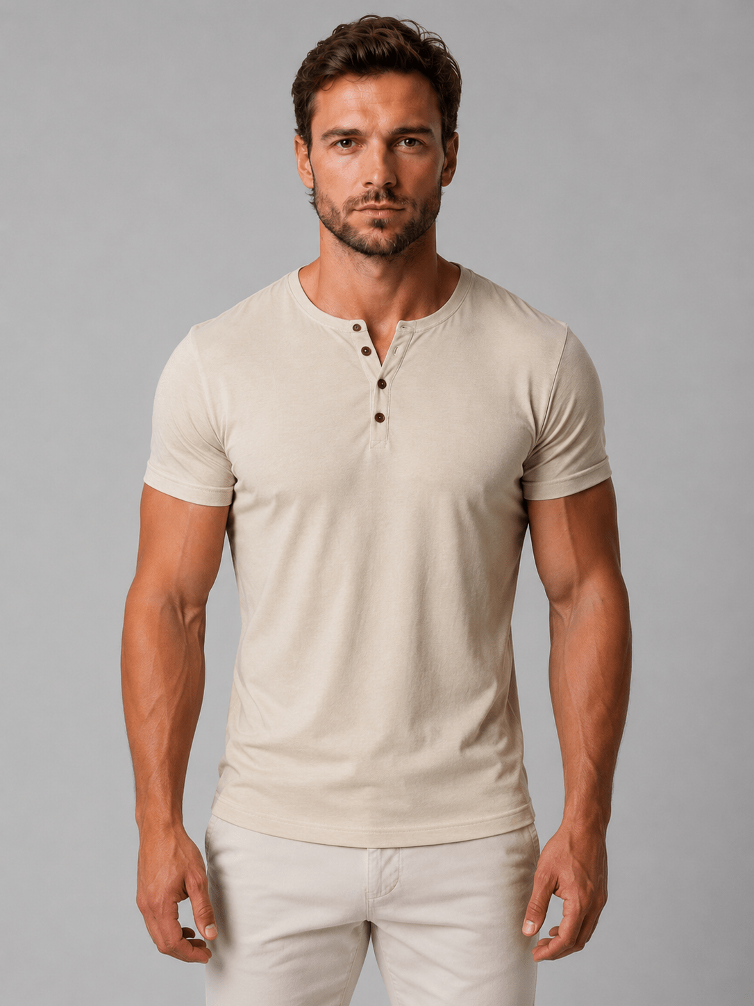 Men's Slim Fit Short Sleeve Henley T-Shirt - Button Neck