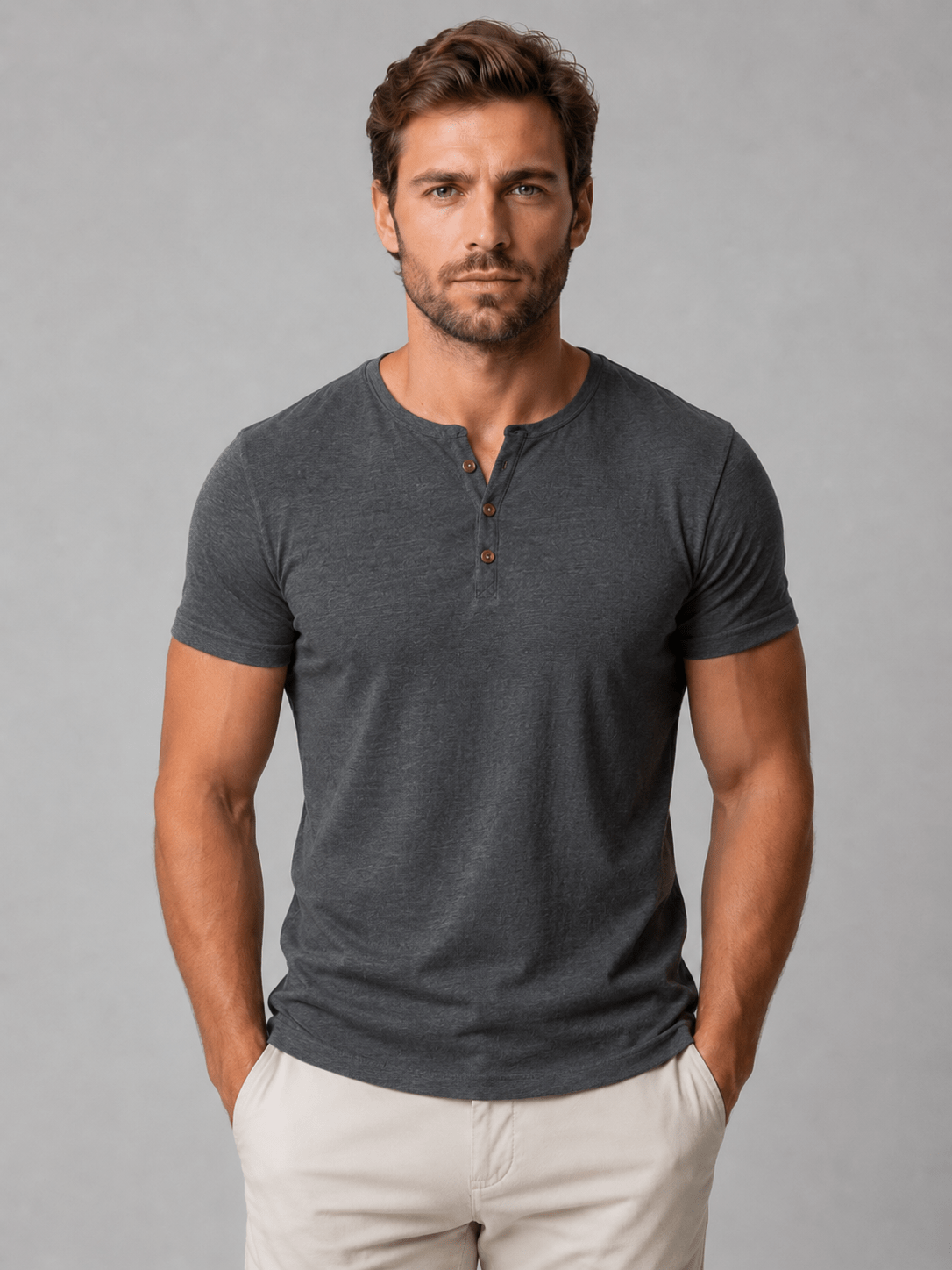 Men's Slim Fit Short Sleeve Henley T-Shirt - Button Neck