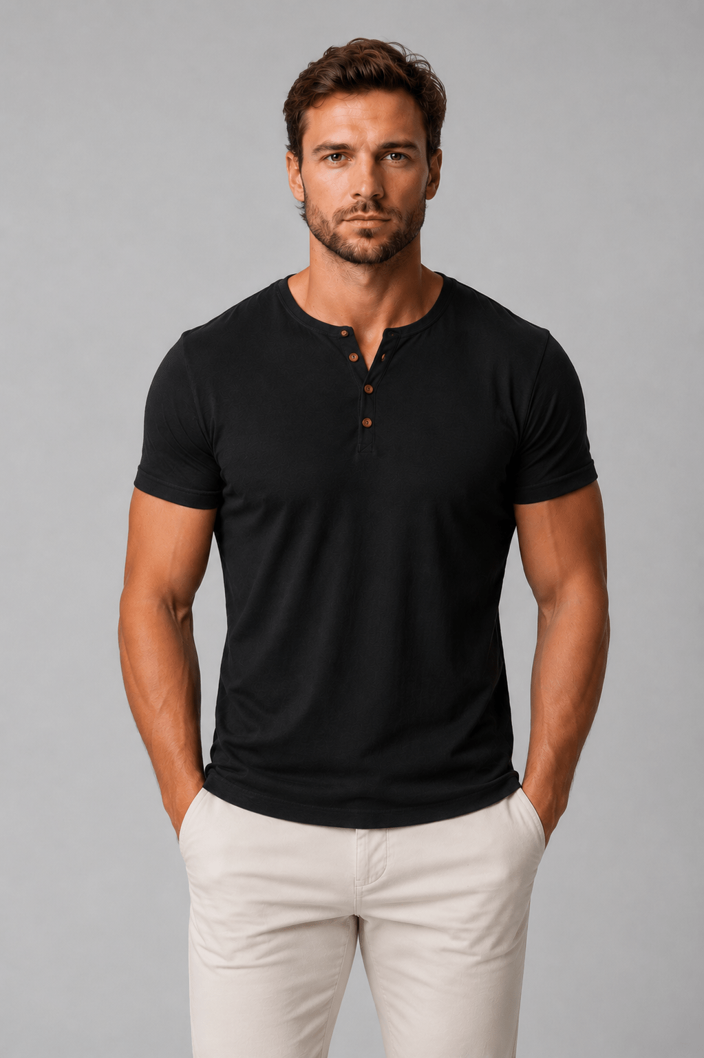 Men's Slim Fit Short Sleeve Henley T-Shirt - Button Neck