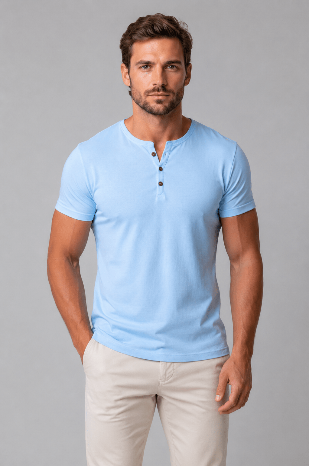 Men's Slim Fit Short Sleeve Henley T-Shirt - Button Neck