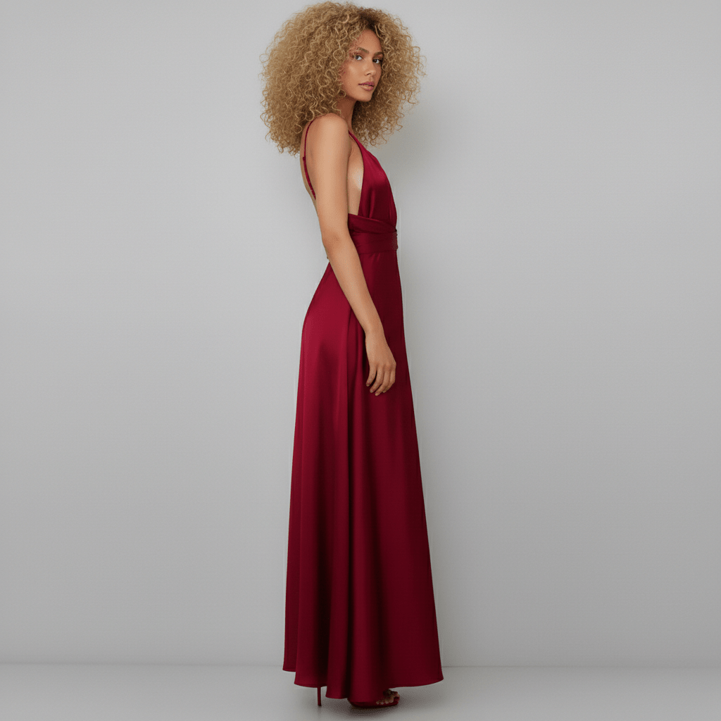 May Satin Plunge Maxi Wedding Guest Dress