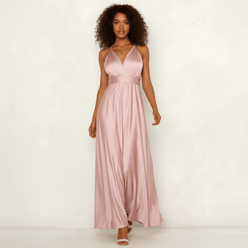 May Satin Plunge Maxi Wedding Guest Dress