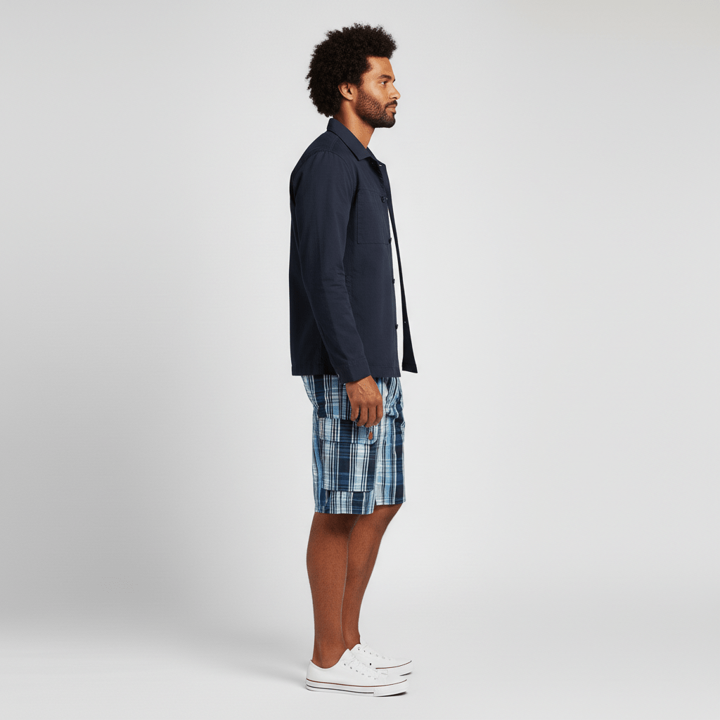 Neville Check Cargo Shorts with Side Slip Pockets and Button Waist